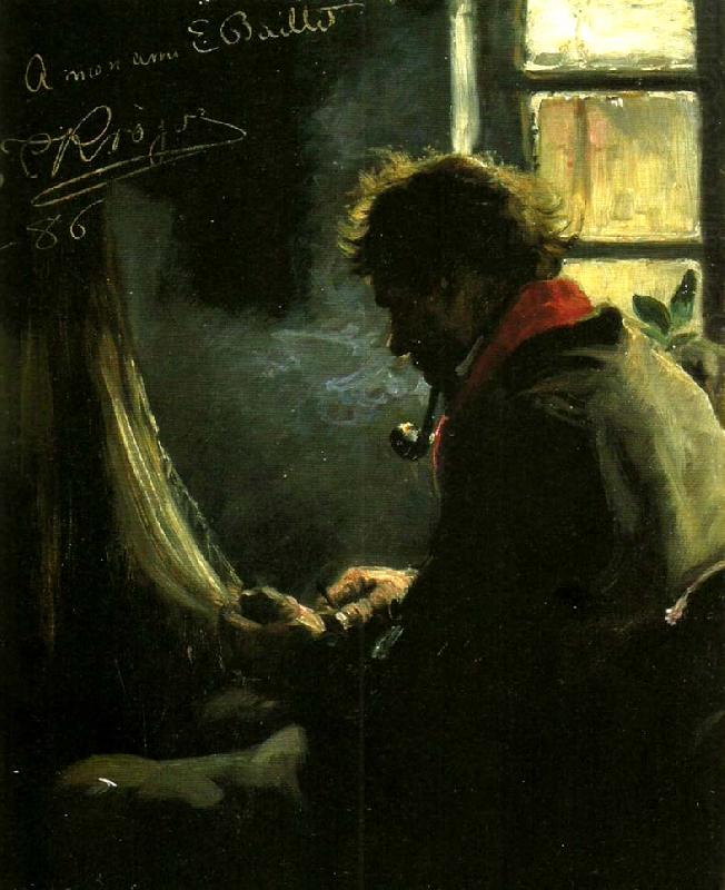 Peter Severin Kroyer christoffer lagar nat i sitt rum oil painting picture